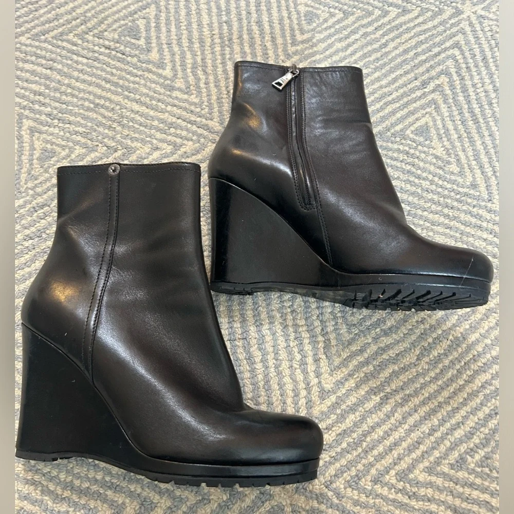 PRADA Leather Wedge Booties Boots - Picture 3 of 10